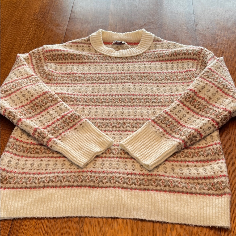 OVERSIZED American Eagle Outfitters Cream Striped Sweater EUC